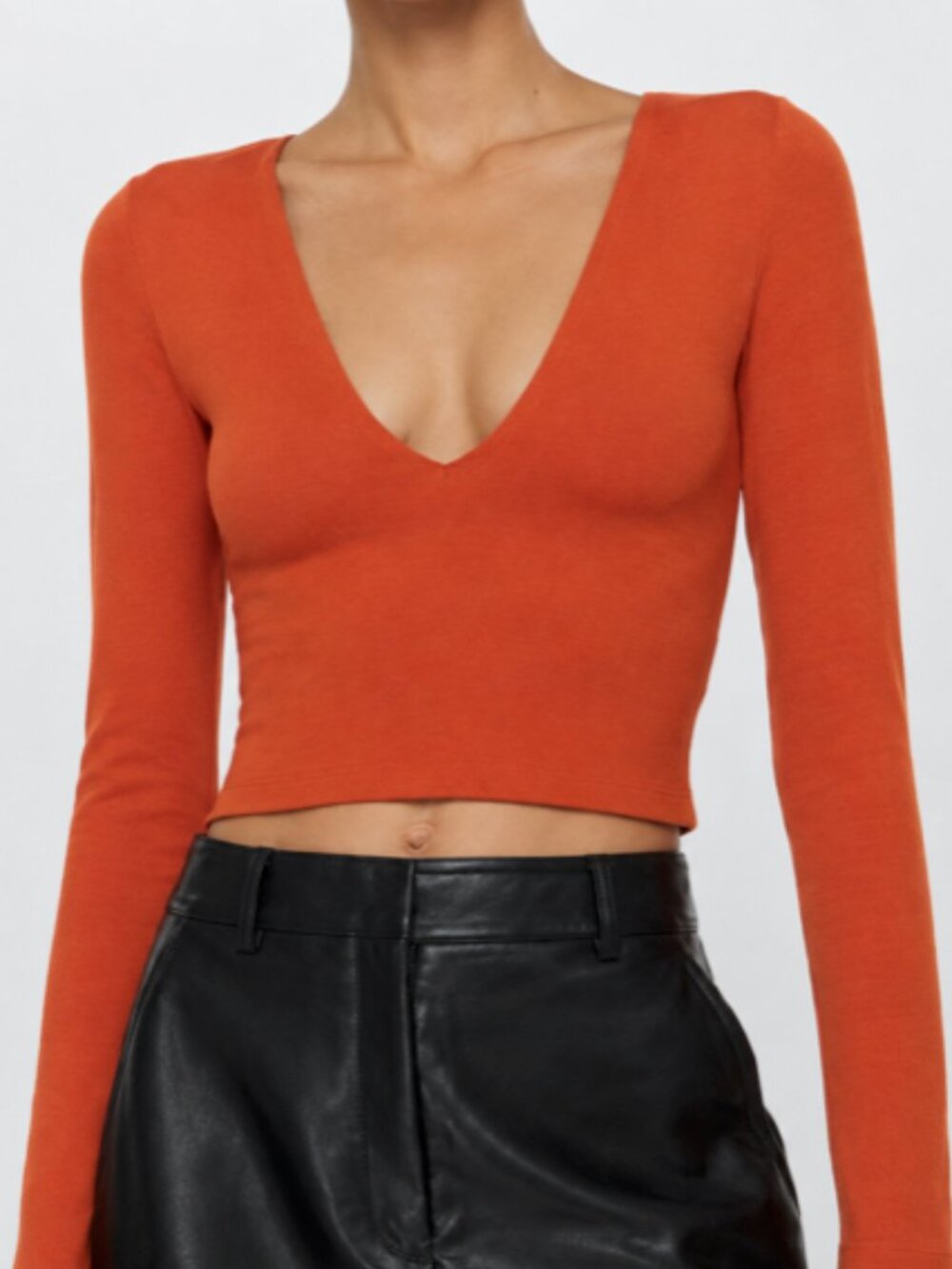 Aritzia Babaton Contour Sculpt V-Neck Long Sleeve Minimalist 90s Slight Crop